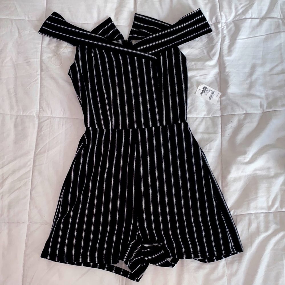 Off The Shoulder Striped Romper